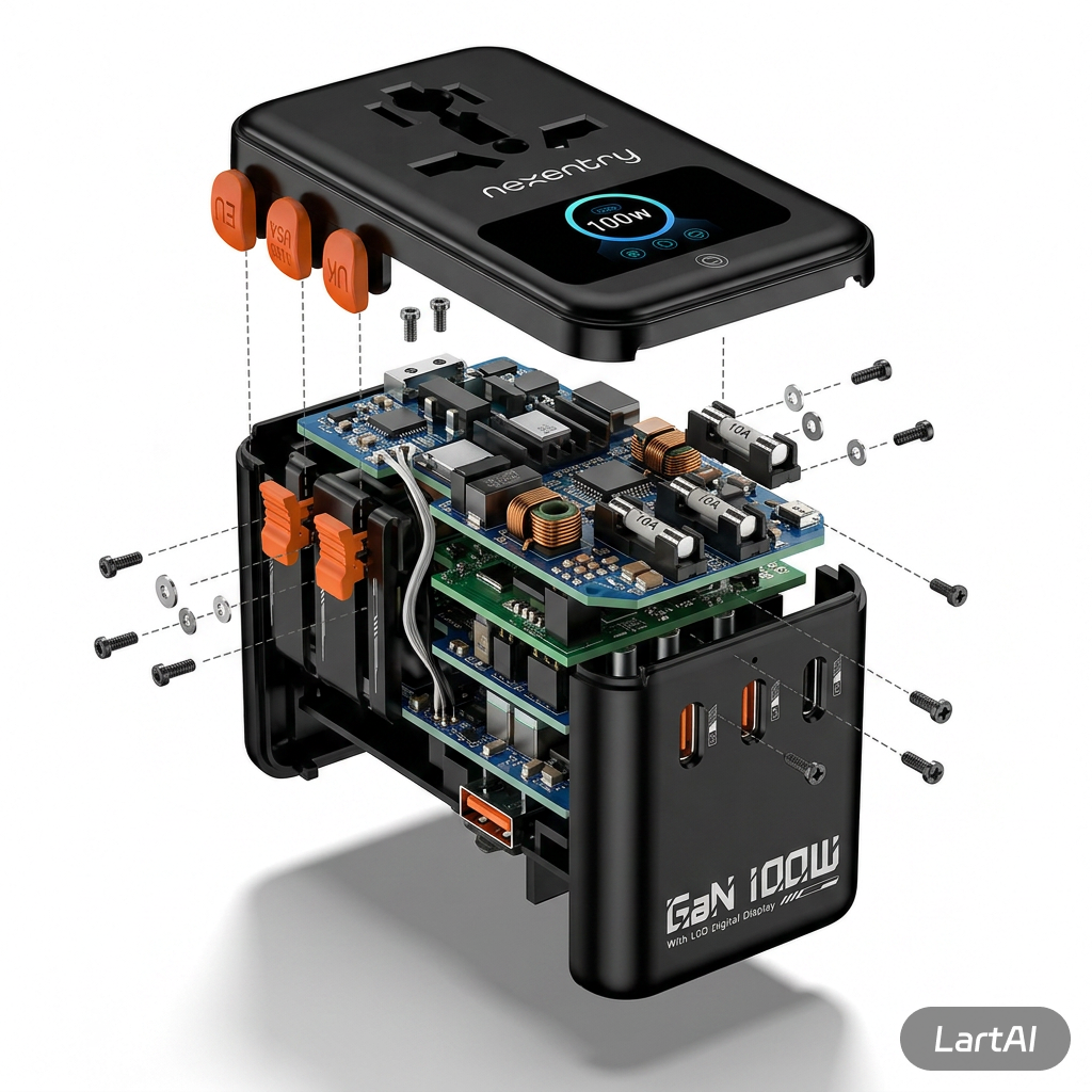 Nexentry GaN 100W Universal Travel Adapter with LCD Display